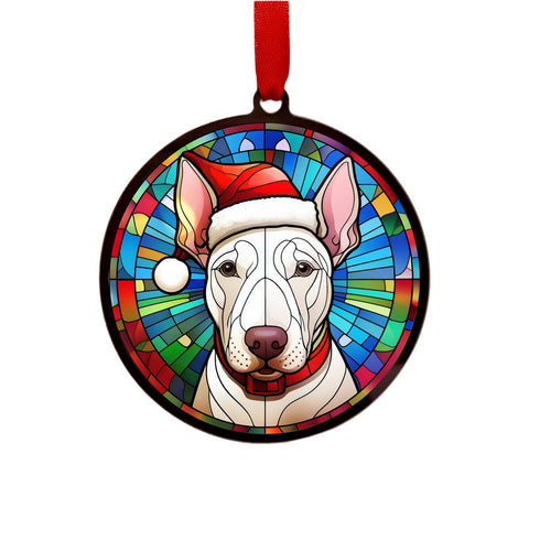 Bull Terrier in Santa Hat Suncatcher Decoration